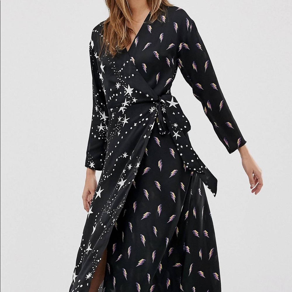 Lightning bolt and star wrap dress